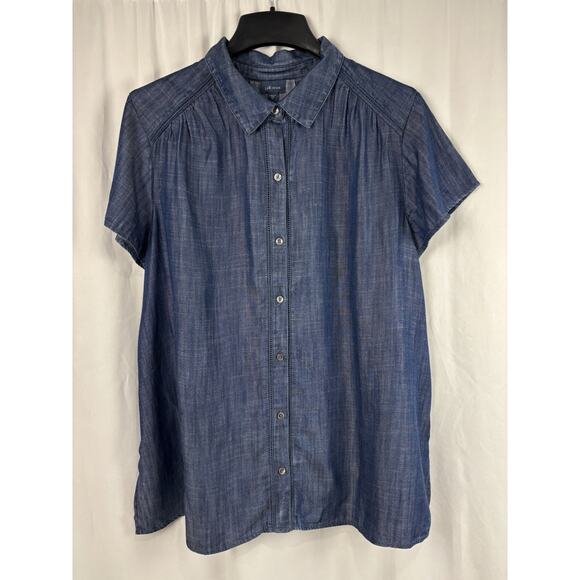 NWT J Jill Denim Top Women’s XL Blue Chambray Shirt Cap Sleeve Boho Y2K - Picture 1 of 6